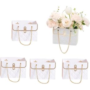 NADUSEP Flower Box Paper Bouquet Storage Bucket, Florist Flower Hand bag with Metal Chain Waterproof Florist Flower Boxes for Gifts Wrapping Supplies Bulk (4 color)