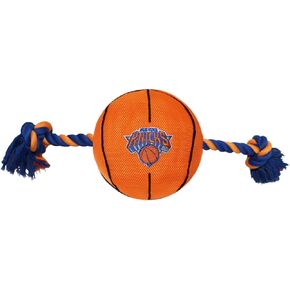 Pets First NBA New York Knicks Basketball Toy. - Tough Nylon Pet Toy with Tug Ropes & Inner Squeaker