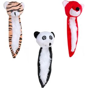 Farmhouse Treasures No Stuffing Plush Animal Dog Toys Bundle of 3 Toys Tiger Panda Red Fox