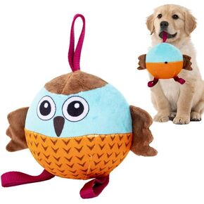 Dog Interactive Toys,Dog Plush Ball Toy, Dog Rope Toys,Dog Toys for Tug of War, Durable Dog Balls for Small & Medium Dogs - 6-Inch Owl Design with 3 Nylon Ropes, Inflatable
