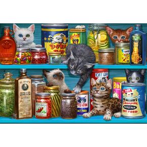 Vermont Christmas Company Cupboard Kittens 100 Piece Jigsaw Puzzle - Large Interlocking Pieces Perfect for Kids & Adults Alike - 19" x 13"