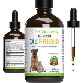 Pet Wellbeing Old Friend for Senior Dogs & Cats - Vet-Formulated - Aging Immune System & Joint Mobility Support in Older Pets - Natural Herbal Supplement 4 oz (118 ml)