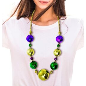 4E's Novelty Mardi Gras Jumbo Bead Necklace Purple Gold Green Huge Disco Ball Dress Up Necklace Accessory