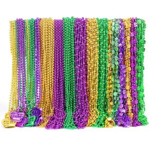 Becfupo 150 قطعة من قلادات ماردي غرا المعدنية المطرزة بكميات كبيرة، قلادات ماردي غرا من الذهب الأخضر الأرجواني بأشكال متعددة لمهرجان ماردي غرا، والعرض، والحفلات التنكرية، والكرنفال in Kuwait