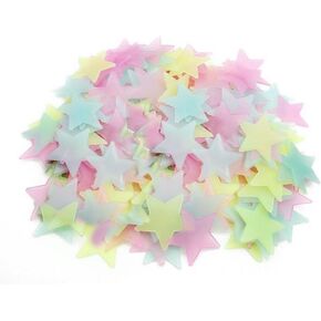 100pcs Mixed Coloured Luminous Fluorescent Stars Plastic Noctilucent Wall Stickers Decals for Bedroom Ceiling Wall Decoration Glow in The Dark Stars Stickers Decal for Baby Kid's Nursery Room