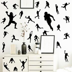 MEFOSS Football Player Silhouette Wall Stickers Foot Ball Sports Wall Decals Peel and Stick Wall Decals Art DIY Materials for Kids Teens Bedroom Nursery Playroom Home Wall Decoration …