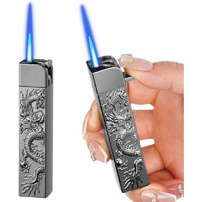 Torch Lighter, Relief Dragon Design Jet Flame Lighter with Adjusting Flame Tool, Creative Windproof Lighter with Visible Fuel Window, Cool Refillable Butane Lighter for Outdoor Indoor Gifts-Black