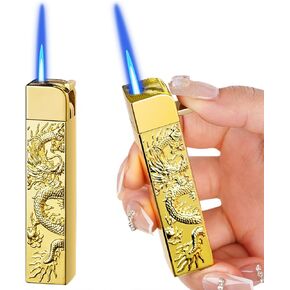 Torch Lighter, Relief Dragon Design Jet Flame Lighter with Adjusting Flame Tool, Creative Windproof Lighter with Visible Fuel Window, Cool Refillable Butane Lighter for Outdoor Indoor Gifts-Black