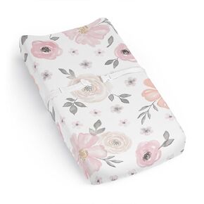Sweet Jojo Designs Blush Pink Grey Boho Floral Girl Baby Changing Pad Cover Sheet Infant Newborn Diaper Table Change Mat Cover Bohemian Farmhouse Shabby Chic Rose Lily Watercolor Flower Elegant White