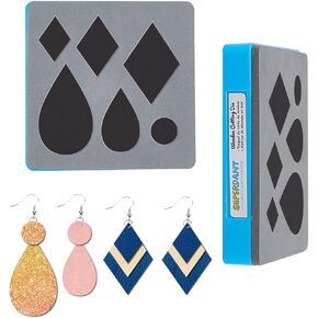 SUPERDANT Leather Cutting Die Rhombus Embossing Wooden Cutting Die Teardrop Earring Cutting Mold Template with Anti-Cracking Protective Box and EVA Foam for DIY Pendant Quilting Sewing Patch 3.9"x3.9"