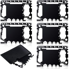 6 Pcs Credit Card Wallet Size Multitool 46 in 1 Multi Purpose Survival Pocket Tool Multipurpose Tool Card for Christmas Men Gift, 3.15 x 2.05 Inch (Black)