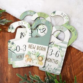 Whaline 8 Pcs Baby Closet Size Dividers Woodland Design Hanging Wooden Baby Closet Organizer Newborn to 24 Months Thicken Babies Wardrobe Organizer for Home Nursery Decor in Kuwait