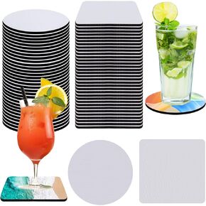 ZUDKSUY 60 pcs Insulated Coasters 3.54inch Two Sizes (Round + Square) Heat Transfer Coasters Sublimation Blank Coasters