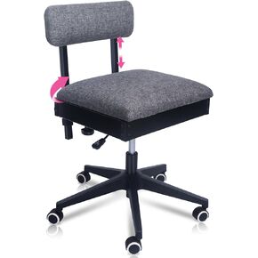 Pink Power Sewing Chair with Wheels and Adjustable Back Support - Hydraulic Armless Sewing Machine Chair for Crafting, Quilting - Sewing Room Furniture -Ergonomically Designed Professional Craft Chair
