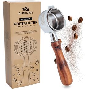 ALPHAJUY- 54mm Bottomless Portafilter- Unlock the Perfect Espresso Shots with Our Naked Portafilter- Breville Compatible Replicement Parts- Stainless Steel- Walnut Wood- Boost Your Coffee Ritual Today