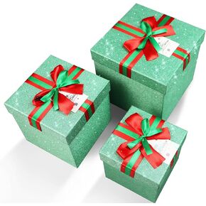 Christmas Gift Box Presents Decoration, 3pcs Multi-colours Cardboard Nested Cover for Birthdays Anniversary Wedding Valentine - Large | Medium | Small