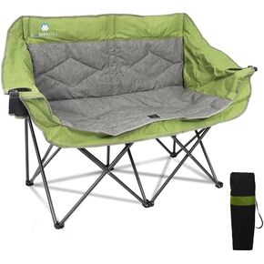 Folding Loveseat Camping Chair,Portable Double Chair w/Cup Holder,Wine Glass Holder,Carry Bag Heavy Duty Lawn Chair for 2 Adults,Perfect for Camp,Hiking,Picnics and Beach Trips,Black