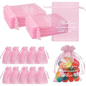 Jspupifip 100 Pcs Baby Shower Thank You Gift Bags Sheer Organza Bags, 4x6 Inch Baby Shower Blue Boy Favor Bags Small Sheer Organza Bags Bulk for Guests Gender Reveal Baby Shower Party Favors