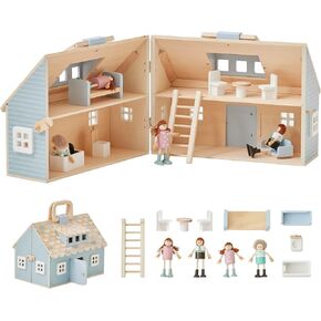 Olivia's Little World Wooden Quaint Little Cottage Dollhouse + Accessories for 3.5" Dolls, Multi