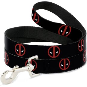 Buckle-Down Pet Leash - Deadpool Logo Black/Red/White - 4 Feet Long - 1.5" Wide