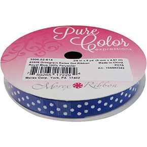 Morex Swiss Dot Ribbon, Grosgrain, 3/8 inch by 5 yards, Royal blue with white dot