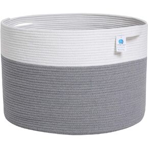24" x 24" x 17" Max Size Large Cotton Rope Basket, Extra Large Storage Basket, Woven Laundry Hamper, Cloth Storage Bin, for Blankets Clothes Towels Pillows in Living Room, Dark Blue/Deep Blue