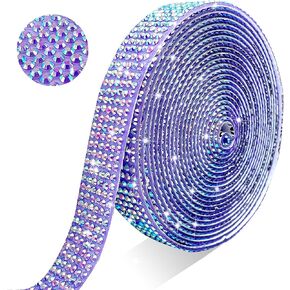 Self Adhesive Purple AB Rhinestone Ribbon Crystal Strips, 3 Yards Bling Christmas Resin Rhinestone Diamond Sticker for DIY Crafts,Wedding,Halloween Christmas Party(Purple AB)