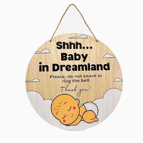 Baby Sleeping Hanging Sign Plaque 12x12inch Round Wooden Baby Sleeping do not Knock The Door or Ring the Bell "Quiet Zone Sweet Baby Sleeping"