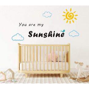 You are My Sunshine Quote Wall Decals Nursery Wall Stickers Vinyl Wall Art Decal for Kids Boy Girl Bedroom Clouds Sun Wall Decor A65 (Yellow Sun)