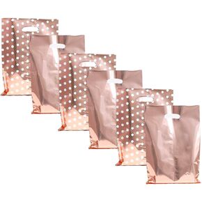 UNIQOOO 60 Metallic Foil Rose Gold Wedding Favor Bags, Party Treat Bags Bulk, Gift Candy Cookie Buffet Bags, Great for Wedding, Baby Shower, Birthday Party, Events, Celebrations - 9 3/4" x 6 1/2