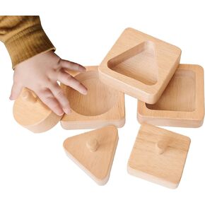 Montessori Shape Puzzle - Baby Puzzles for 1 Year Olds - Baby's First Puzzle - Knob Wooden Puzzles for Infant and Toddler - Geometric Shapes - 12 Months Babies First Shapes