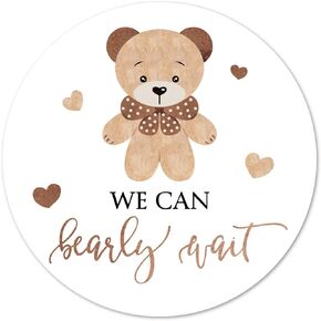 We Can Bearly Wait Stickers, 2 Inch Bear Baby Shower Party Sticker Labels, 40-Pack