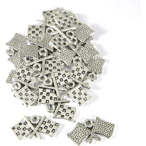 20 Antique Silver Plated Pewter 1/2 Inch x 7/8 inch Checkered Finish Line Racing Flag Jewelry Charms