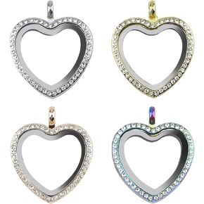 WANDIC Rhinestone Photo Charm, Rose Gold Heart Crystal Photo Pendant Bridal Wedding Bouquet Charms Living Floating Memory Locket for 2 Pictures in Kuwait
