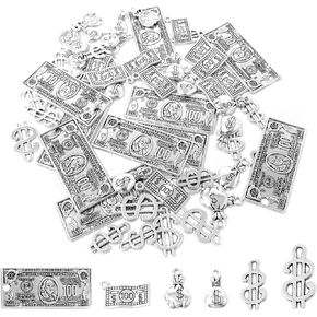 HONBAY 60PCS Alloy Dollar Sign Charms Pendant Money Bag 100 Dollars Bill Pendants for Earrings Bracelet Necklace Jewelry Making (6 Style)