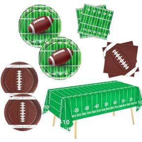 Football Party Supplies Football Theme Party Decorations Including Paper Plates, Napkins, Tablecloth, Banner for Football Birthday Party Gameday Tailgate Party Decorations, Serve 24 in Kuwait