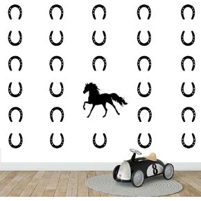 DXLING Horse & Horseshoes Removable Wall Decor Stickers Vinyl Decal Kids Room Boys Bedroom Wall Art Decals DIY Sticker Home Decor D482 (Black)