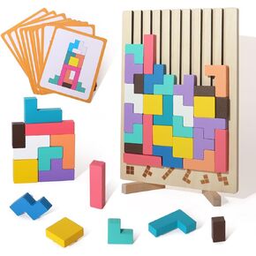 Wooden Blocks Puzzle Brain Teasers Toy Tangram Jigsaw Puzzle Intelligence Colorful 3D Russian Blocks STEM Montessori Educational Gift for Boys and Girls,Board Game Educational Toys for Toddlers