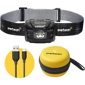 Everbeam H6 Switch LED Headlamp Head Torch, Dual Power 1200mAh Rechargeable Battery / 3 AAA Batteries, Motion Sensor, Ultra Bright 680 Lumens, 45 hrs Runtime, USB Headlight Flashlight, Waterproof