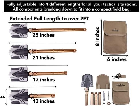 Folding Shovel Multitool, 25 inch Tactical Shovel for Camping, Stocking Stuffer, Emergency, Hiking, Fishing, Backcountry, Off-Roading, Outdoor Survival, Mining, Prospecting, Adventure Supply Co. in Saudi Arabia