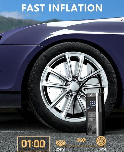 منفاخ الإطارات المحمول من سيرفوماستر، منفاخ الإطارات اللاسلكي مع مقياس - ملحقات السيارة الأساسية للرجال، مضخة هواء الإطارات 150 رطل لكل بوصة 12 فولت تيار مستمر مع ضوء LED للسيارة والدراجات النارية وكرة الدراجة in Kuwait