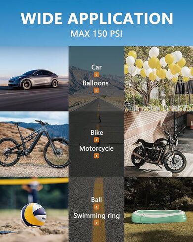 منفاخ الإطارات المحمول من سيرفوماستر، منفاخ الإطارات اللاسلكي مع مقياس - ملحقات السيارة الأساسية للرجال، مضخة هواء الإطارات 150 رطل لكل بوصة 12 فولت تيار مستمر مع ضوء LED للسيارة والدراجات النارية وكرة الدراجة in Kuwait