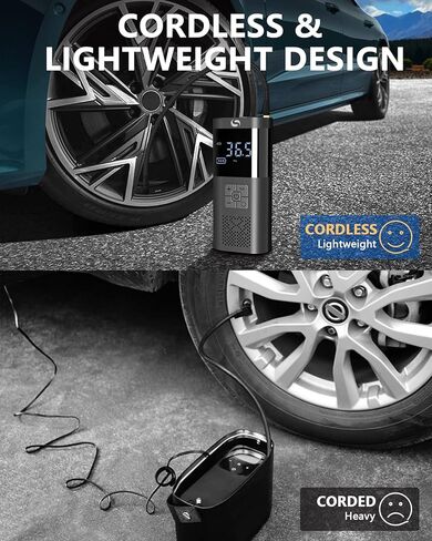 منفاخ الإطارات المحمول من سيرفوماستر، منفاخ الإطارات اللاسلكي مع مقياس - ملحقات السيارة الأساسية للرجال، مضخة هواء الإطارات 150 رطل لكل بوصة 12 فولت تيار مستمر مع ضوء LED للسيارة والدراجات النارية وكرة الدراجة in Kuwait