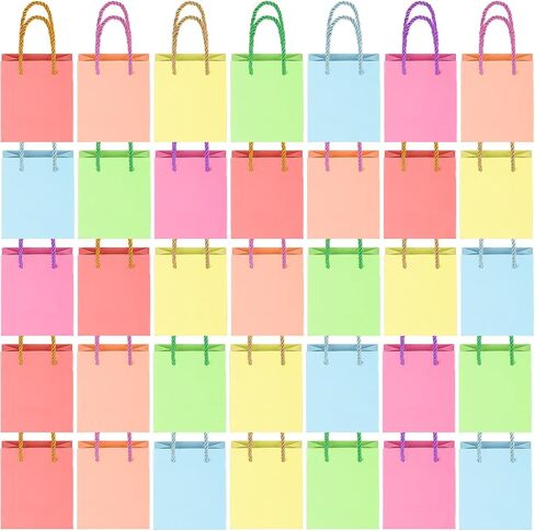 Harloon 60 Pcs Mini Paper Gift Bags Bulk Rainbow Assorted Color Tiny Gift Bags with Handles Colored Mothers Day Goodie Bags Wrap Totes for Wedding Birthday Favors 4 x 2.75 x 4.5 Inch (Macaron Colors) in Saudi Arabia