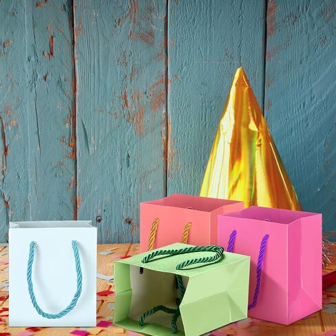 Harloon 60 Pcs Mini Paper Gift Bags Bulk Rainbow Assorted Color Tiny Gift Bags with Handles Colored Mothers Day Goodie Bags Wrap Totes for Wedding Birthday Favors 4 x 2.75 x 4.5 Inch (Macaron Colors) in Saudi Arabia