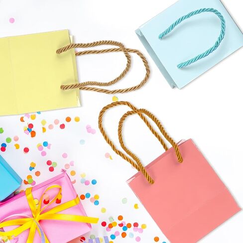 Harloon 60 Pcs Mini Paper Gift Bags Bulk Rainbow Assorted Color Tiny Gift Bags with Handles Colored Mothers Day Goodie Bags Wrap Totes for Wedding Birthday Favors 4 x 2.75 x 4.5 Inch (Macaron Colors) in Saudi Arabia