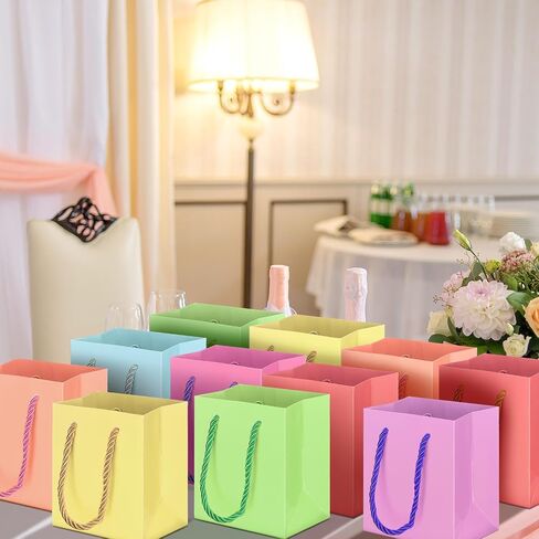 Harloon 60 Pcs Mini Paper Gift Bags Bulk Rainbow Assorted Color Tiny Gift Bags with Handles Colored Mothers Day Goodie Bags Wrap Totes for Wedding Birthday Favors 4 x 2.75 x 4.5 Inch (Macaron Colors) in Saudi Arabia