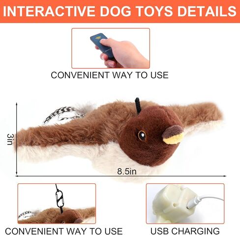 BABORUI Interactive Dog Toys Bird, Flapping Wings Bird Small Dog Toys with Remote Control & Fluffy Plush, Rechargeable Vivid Chirping Squeaky Dog Toys for Small/Medium Dogs Exercise in Saudi Arabia