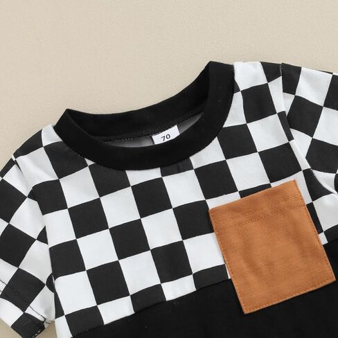 Toddler Baby Boy Girl Summer Clothes Checkerboard Print Short Sleeve T-Shirt Tee Tops Rolled Shorts Infant Outfits in Kuwait