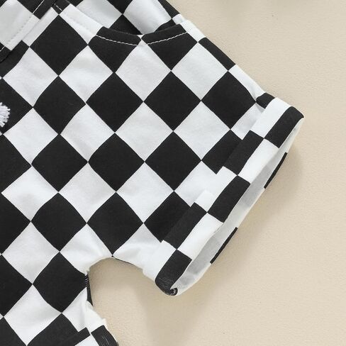 Toddler Baby Boy Girl Summer Clothes Checkerboard Print Short Sleeve T-Shirt Tee Tops Rolled Shorts Infant Outfits in Kuwait